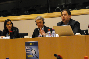 Ana Miranda (BNG), Christian Engstr&ouml;m (Partido Pirata) e Oriol Junqueras (ERC) / Foto: contradiscurso.net