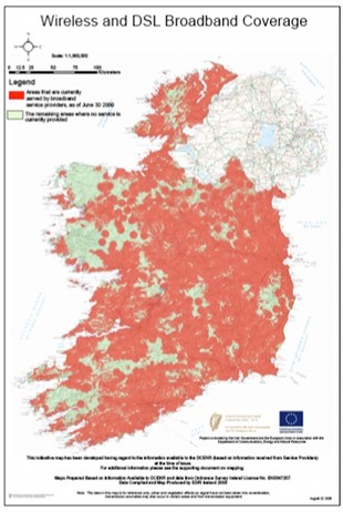 Zonas con e sen banda larga na Rep&uacute;blica de Irlanda
