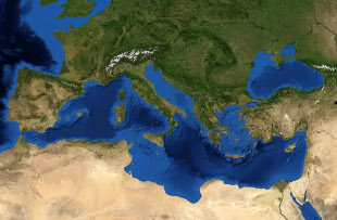 Imaxe de sat&eacute;lite do mar Mediterr&aacute;neo