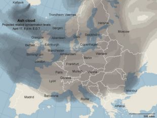 Mapa do New York Times das &aacute;reas afectadas pola cinza