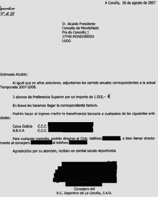 Carta do Deportivo ao alcalde de Mondo&ntilde;edo