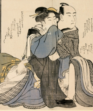 Escena er&oacute;tica. Atribuido a Katsukawa Shuncho, c. 1789-1801 (Detalle)