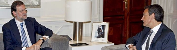 Mariano Rajoy e Jos&eacute; Luis Rodr&iacute;guez Zapatero na xuntanza que se desenvolveu este martes na Moncloa