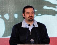 O l&iacute;der da coalici&oacute;n 14 de marzo, Saad Hariri, comparencedo antes os medios de comunicaci&oacute;n