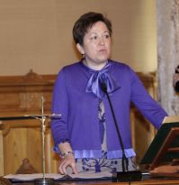 A conselleira de Sanidade, Pilar Farjas, na s&uacute;a toma de posesi&oacute;n