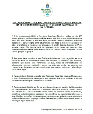 A declaraci&oacute;n institucional do Parlamento (clique para ampliar)